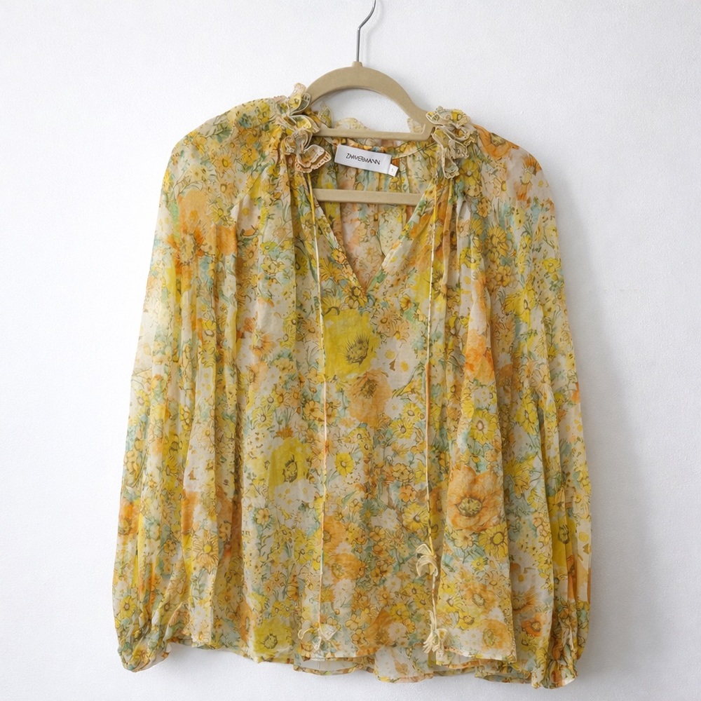 Zimmermann Floral Blouse in Yellow and Orange